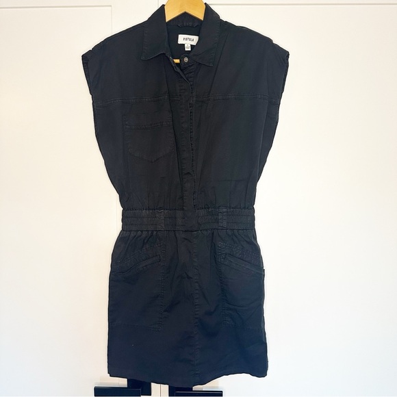 PISTOLA ROSIE MINI DRESS SMOCKED WAIST DRESS Small BLACK sleeveless pockets - Picture 5 of 14